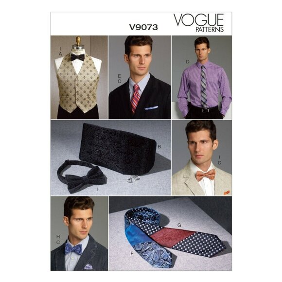 Vogue V9073 Mens Vest, Cummerbund, Ties, Pocket Square Uncut Sewing Pattern - Picture 3 of 6